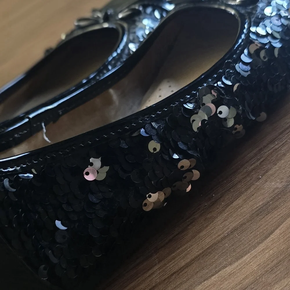 SO Memory Foam Black Sequin Flats Size Girls 3